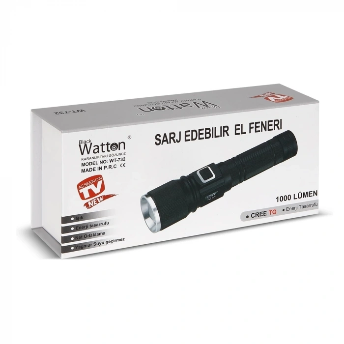 Cree Tg Led 1000 Lümen Göstergeli Fonksiyonel El Feneri  Wt-732