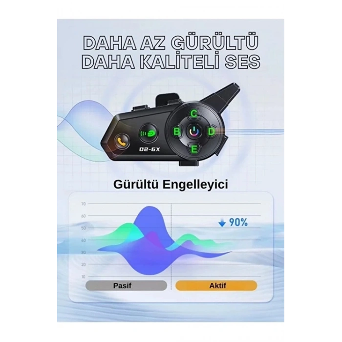 D2-6x 1000m Mesafeli 6 Kanallı İntercom Bluetooth Motosiklet Kask Kulaklığı İntercom Kulaklık