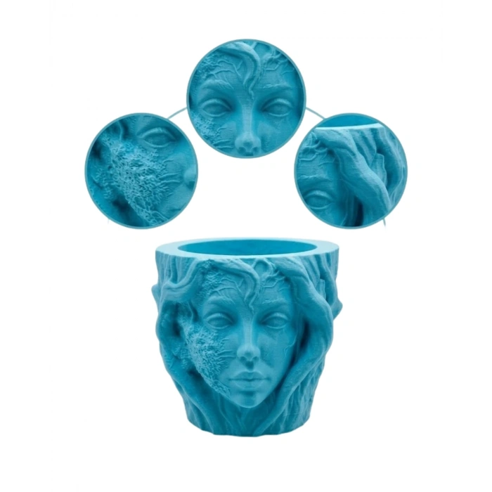Dekoratif 3d Kadın Yüzü Ağaç Tasarımlı Saksı Vazo Modern Ev Dekoru