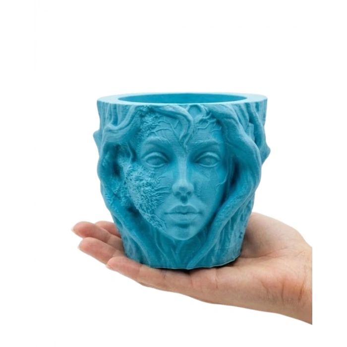 Dekoratif 3d Kadın Yüzü Ağaç Tasarımlı Saksı Vazo Modern Ev Dekoru