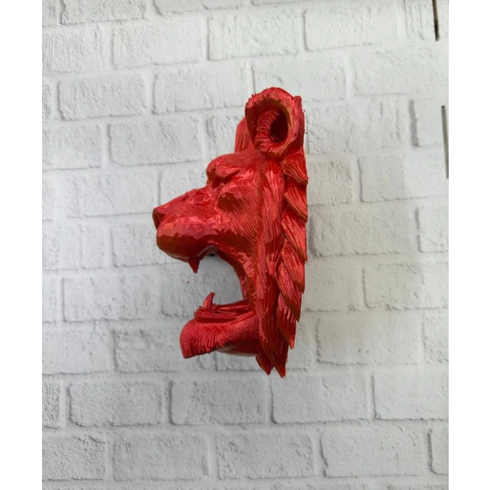 Dekoratif Asılabilir Aslan Başı 3d Duvar Heykeli Gold Red 20x21 Cm