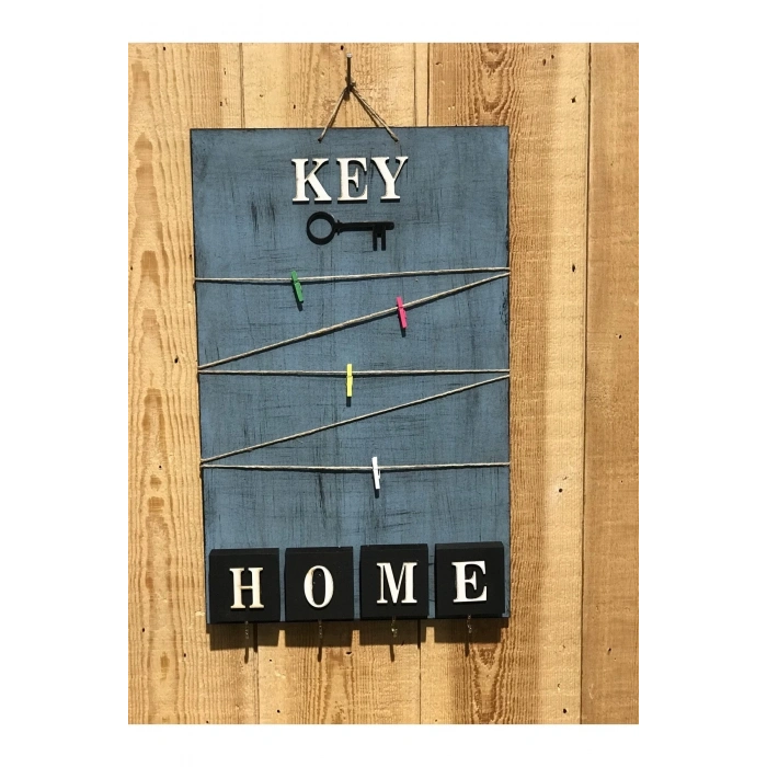Dekoratif Home Keys Ahşap Resimlik Ve Notluk (saks Mavisi)
