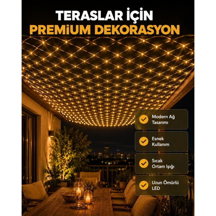 Dekoratif Led File Işık Ağ Tasarımlı Balkon Bahçe Ve Oda Aydınlatması