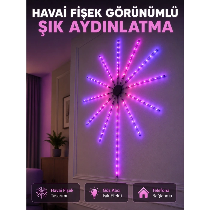 Dekoratif Rgb Fireworks Led Duvar Işığı Çok Renkli Telefon Kontrollü Led Aydınlatma
