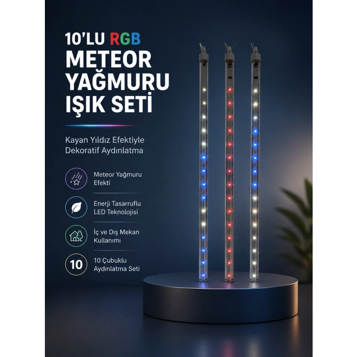 Dekoratif Rgb Led Işık Çubuğu Seti 10 Adet Çubuk Kayan Yıldız Efektli