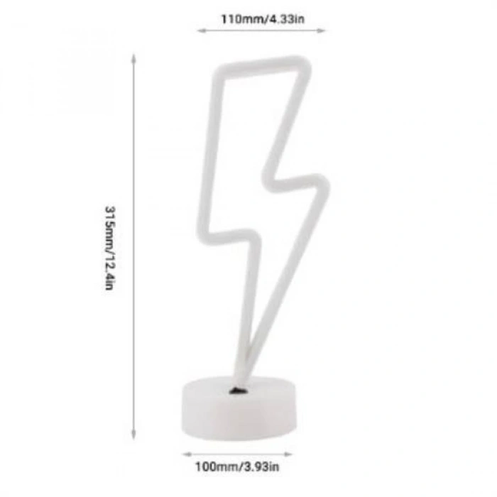 Dekoratif Şimşek Şeklinde Pilli Neon Led Lamba Süs Masa Lambası