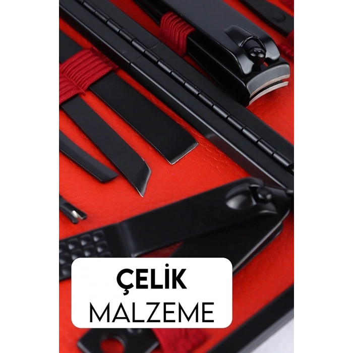 Deri Çantalı 17 Parça Manikür Çelik Set