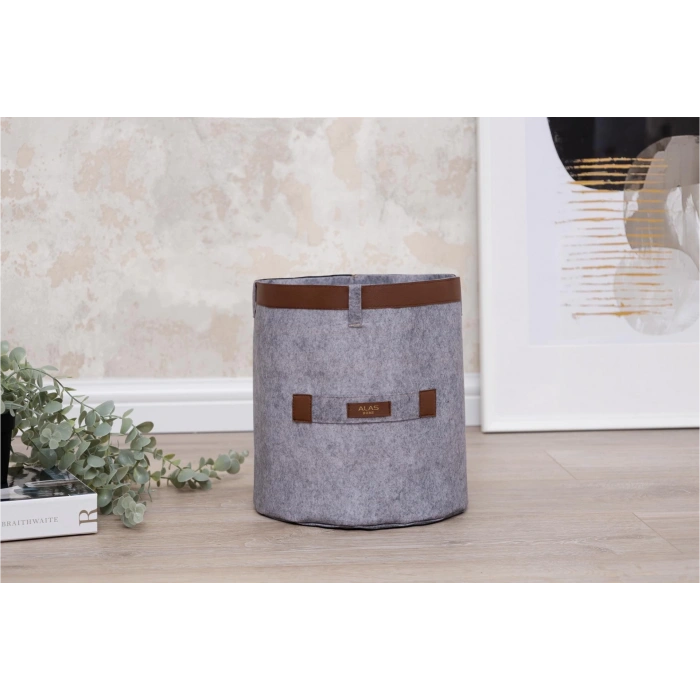 Deri Şeritli Yuvarlak Çok Amaçlı Düzenleyici Organizer Kutu Keçe Sepet (maxi) 03815