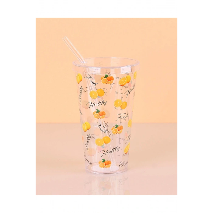 Desenli Plastik Pipetli Bardak 16 Cm 1 Adetenf040 (599)