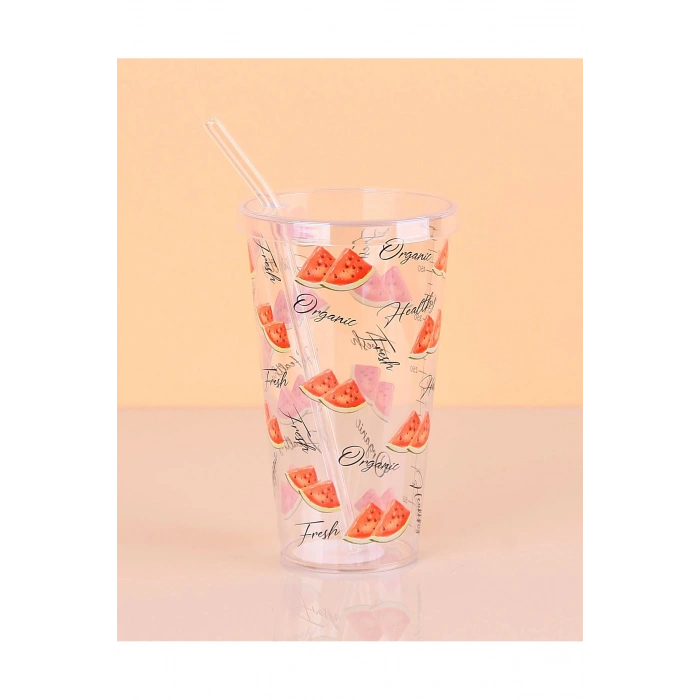 Desenli Plastik Pipetli Bardak 16 Cm 1 Adetenf040 (599)