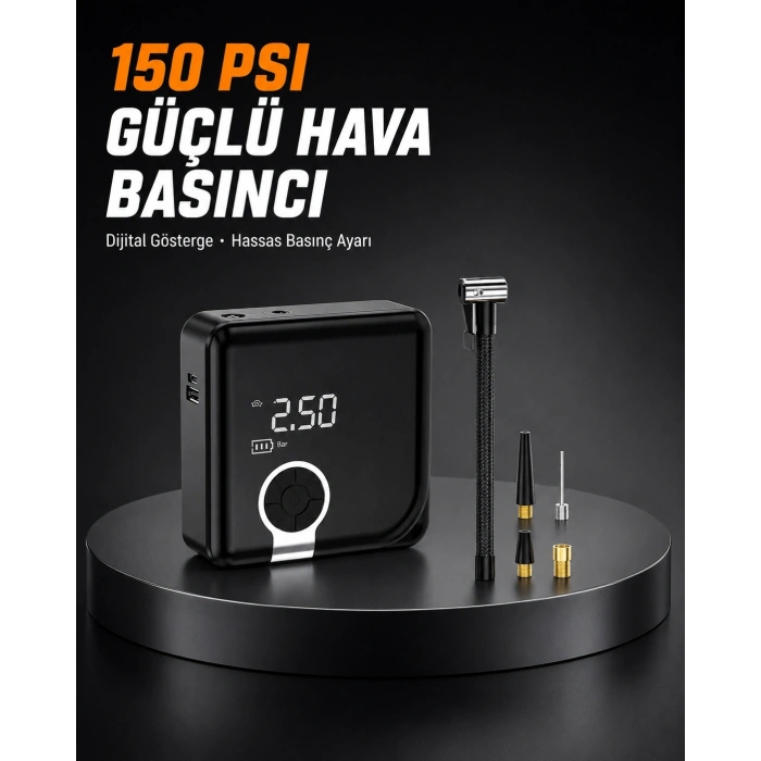 Dijital Ekranlı Diyafram Tip Kompresör 150 Psı Güçlü Motorlu