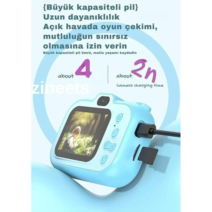 Dijital Fotoğraf Makinesi Çocuk Mini 1080p Hd Kamera Selfie Tripotlu Ön Arka Kamera