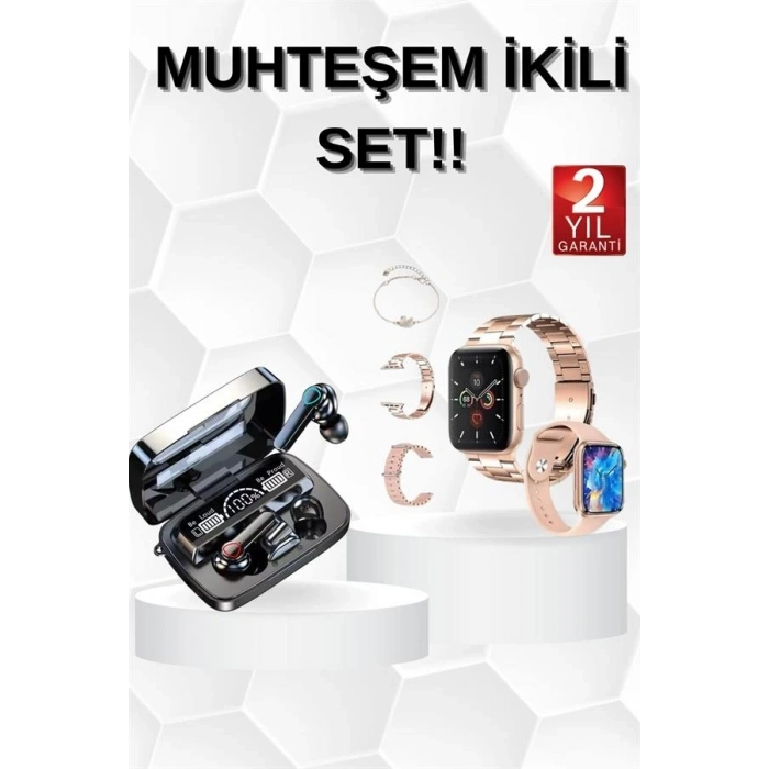 Dijital Göstergeli Powerbank Bluetooth Kulaklık Ve Yeni Nesil Amoled Ekran Akıllı Saat