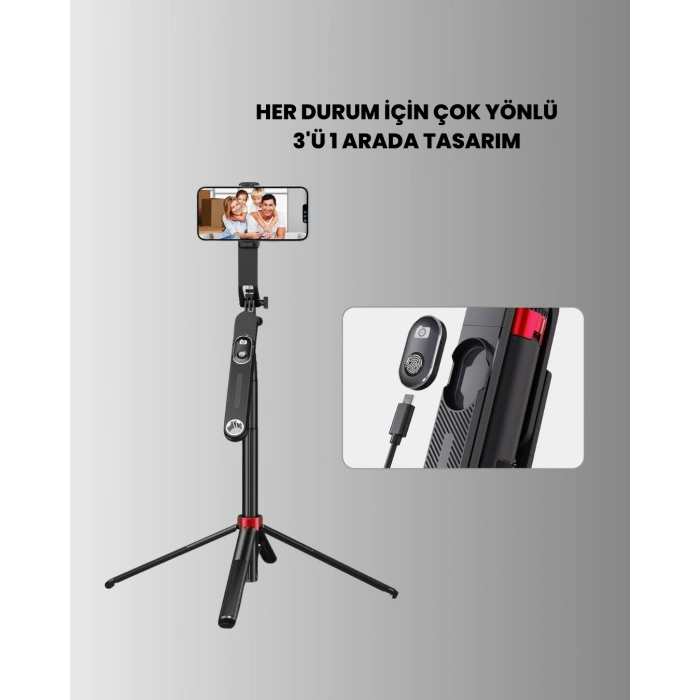 Dikey Ve Yatay Çekim Destekli Selfie Stick Tripod