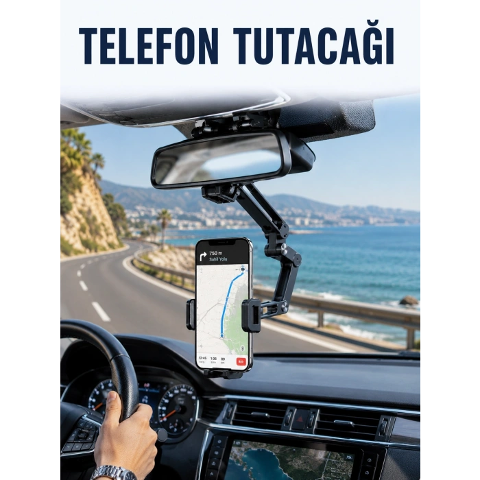 Dikiz Aynasına Monte Telefon Tutucu Katlanabilir Ayarlanabilir Araç İçi Telefon Standı