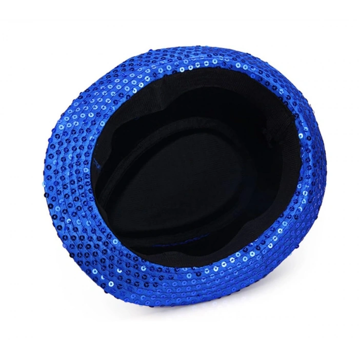 Disko  Mavi Payetli Fötr Şapka Yetişkin Boy