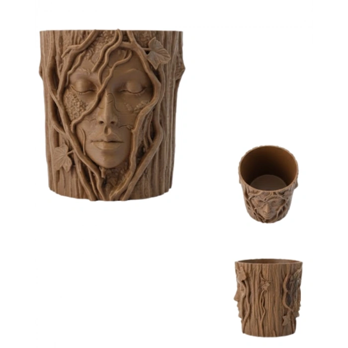 Doğa Temalı Yüz Detaylı Dekoratif Vazo 3d Ağaç Desenli Şık Saksı