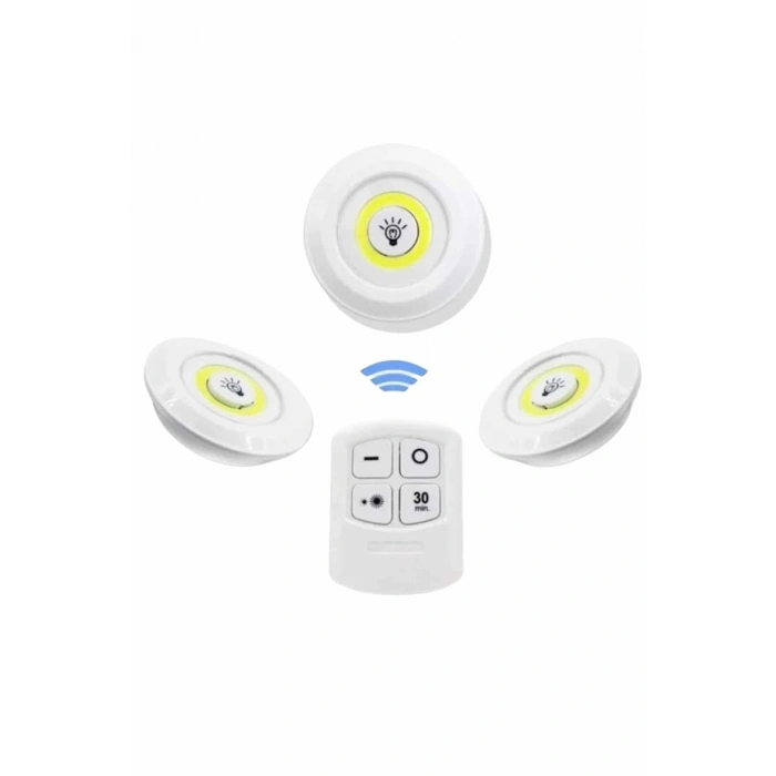 Dolap Işığı Mutfak Rafı Işığı Uzaktan Kumandalı 3 Lü Spot Led Lamba