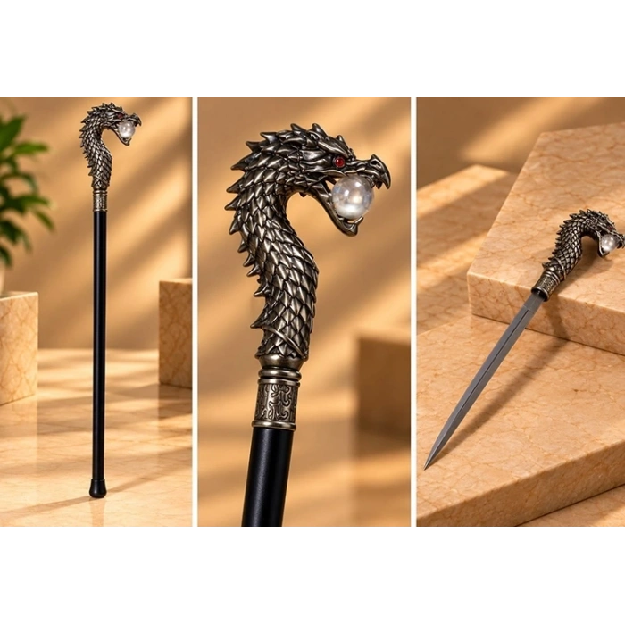 Dragon Büstü Kılıçlı Baston Alk1058