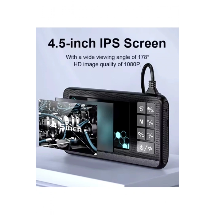 Ekranlı Çift Kameralı 10 Mt Sert Kablo Endoskop Kamera 8 Mm 4.3 Inc Hafıza Kart Destekli