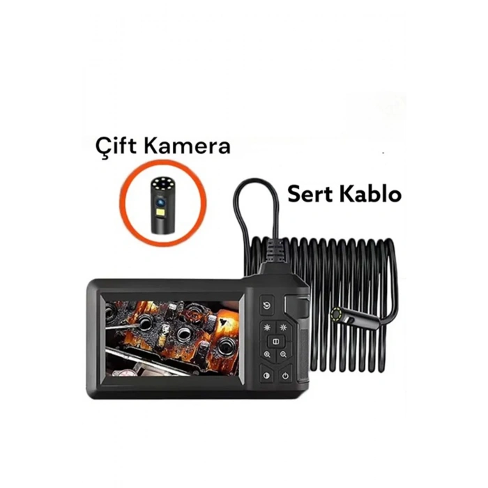 Ekranlı Üç Kameralı Çantalı 20 Metre Sert Kablo Yılan Endoskop Kamera 8 Mm 4.3 Inc