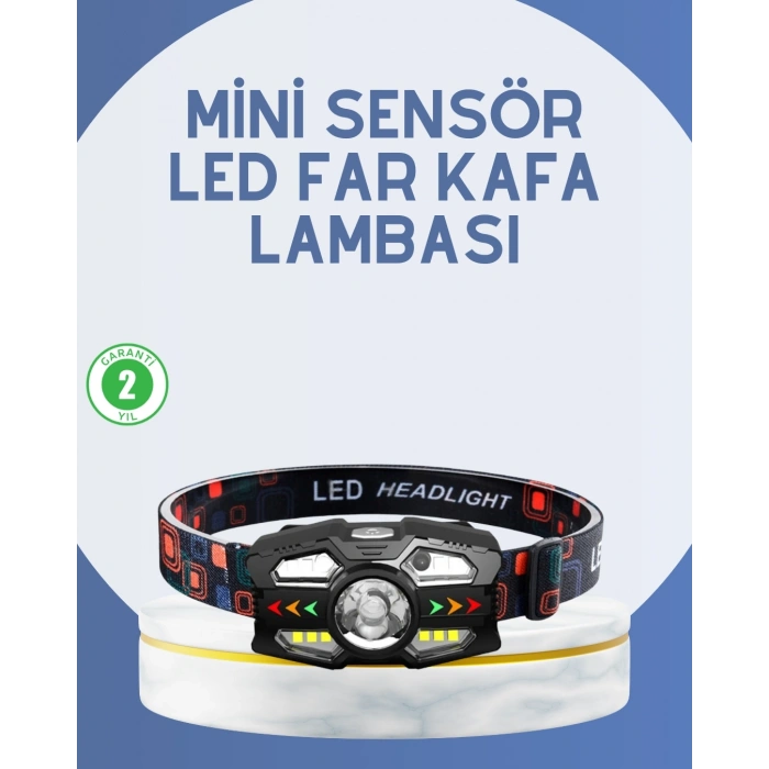 El Sensörlü Led Far Suya Dayanıklı Şarjlı Kafa Lambası