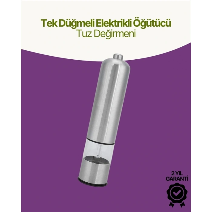 Elektrikli Baharat Öğütücü Pilli Paslanmaz Çelik Otomatik Tuz Karabiber Değirmeni