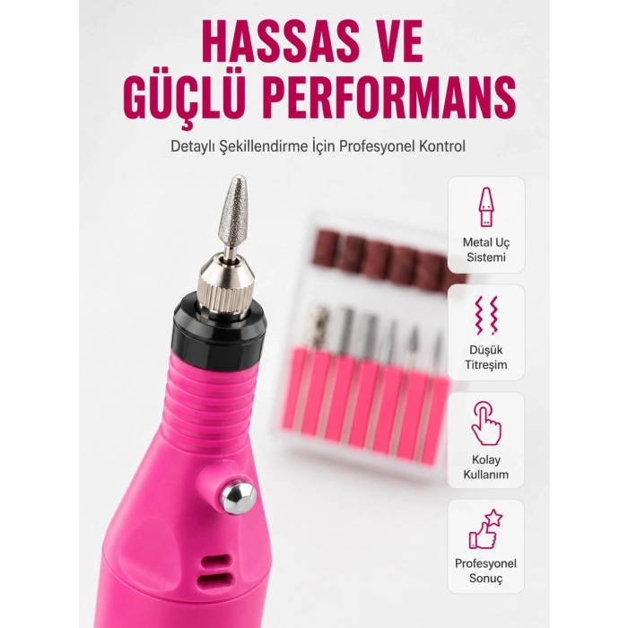 Elektrikli Manikür Pedikür Törpü Seti 6 Başlıklı Yeni Nesil