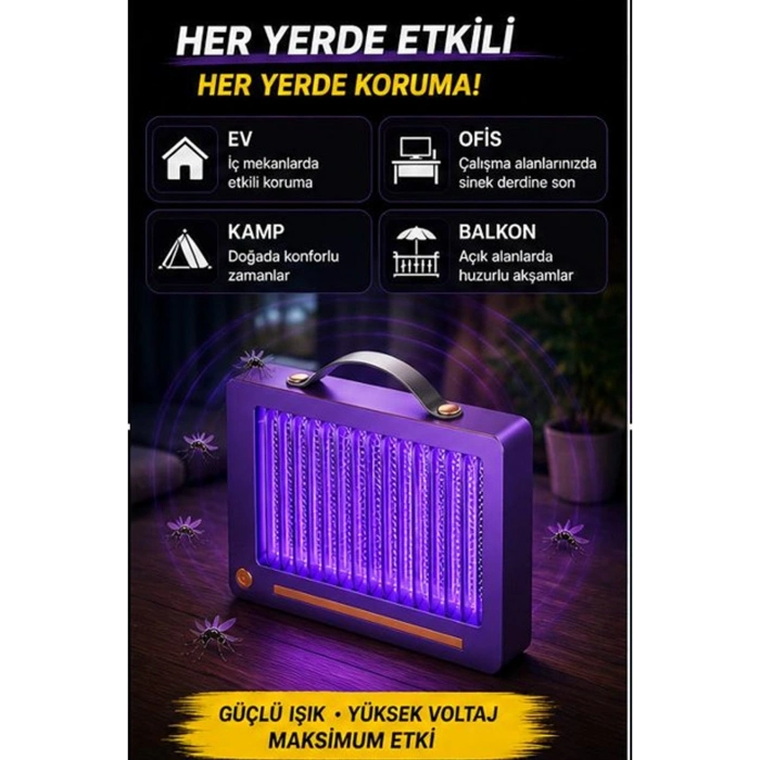 Elektrikli Sinek Öldürücü Lamba | Şarjlı, Sessiz, Led Işıklı Etkili Koruma