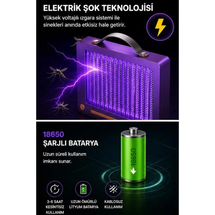 Elektrikli Sinek Öldürücü Lamba | Şarjlı, Sessiz, Led Işıklı Etkili Koruma