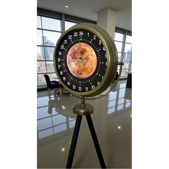Eskitme 24 Saat Göstergeli Özel Tasarım Tripod Ayaklı Saat