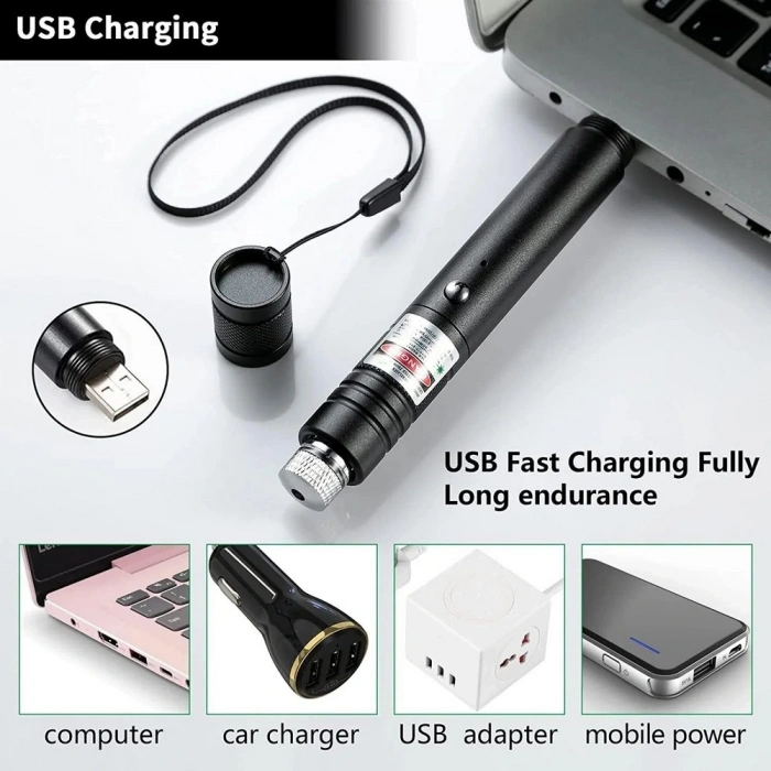 Fithome 100mw Desen Başlıklı Usb Şarjlı Yeşil Lazer Pointer