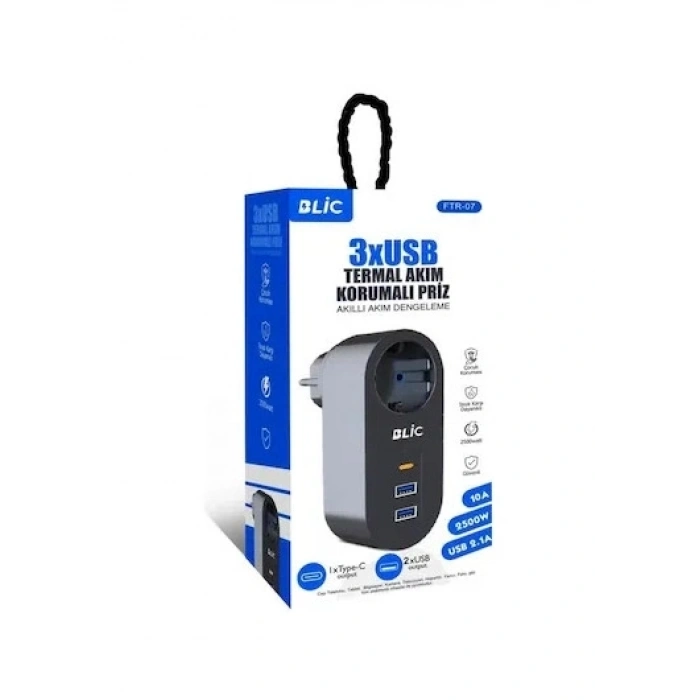 Ftr-07 2xusb 1xtypec Termal Akım Korumalı Isıya Dayanıklı Tekli Priz