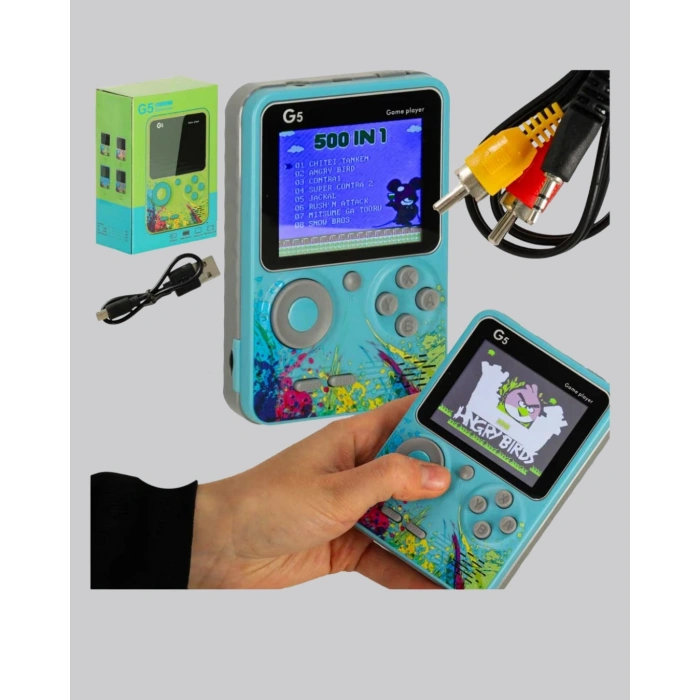 G5 Taşınabilir Retro Game Box 500 Oyunlu Şarjlı Mini Oyun Konsolu