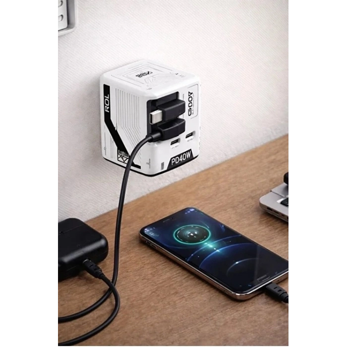Gan+ Pd 40w Hızlı Şarj Adaptörü Çoklu Çıkış Usb-c Lightning Kablolu Hızlı Şarj Cihazı Ev Ofis Uyumlu Yeşil