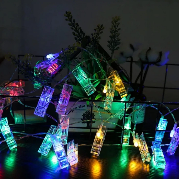 Gd972 Şerit Pilli Aydınlatma 2 Metre 10 Adet Rgb Mandal Led