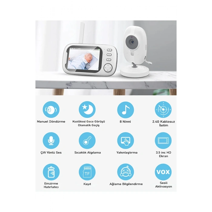 Gece Görüşlü Bebek Odası Kamera Sıcaklık Uyarısı Izleme Ekranı