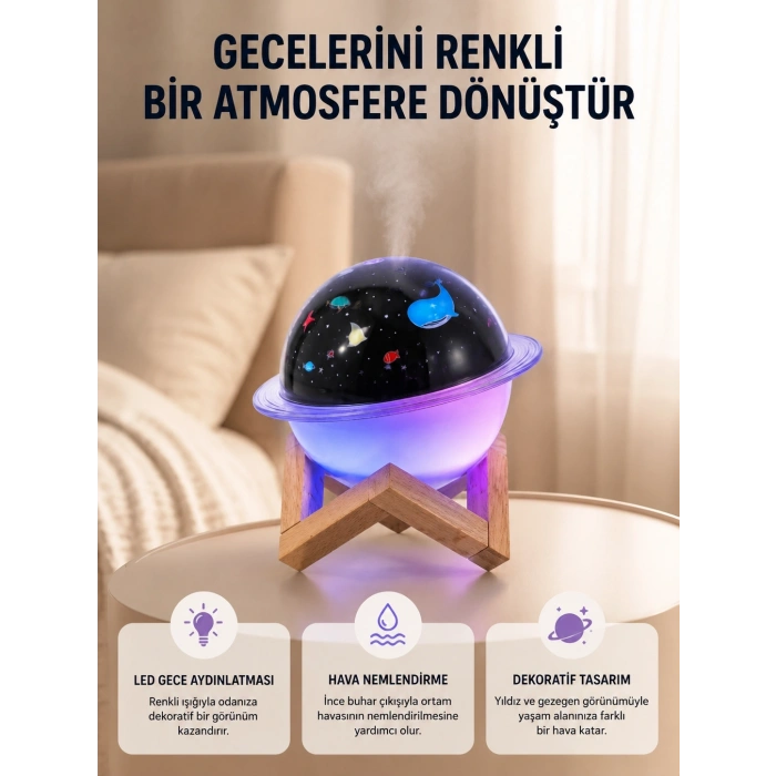 Gece Lambası Özellikli Taşınabilir Nemlendirici Ve Aromaterapi Cihazı Usb Girişli