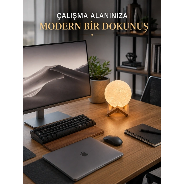 Gerçekçi Ay Dokulu Dekoratif Gece Lambası Usb Şarjlı Ay Işığı