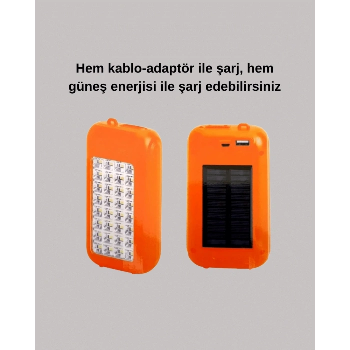 Gold Silver Güneş Enerjili Powerbank Işıldak – 10000 Mah, 32 Led, Çift Usb, Su Geçirmez