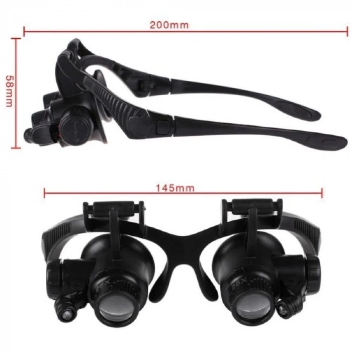 Gözlük Modeli 10x 15x 20x 25x Lens,2led Işıklı,büyüteç
