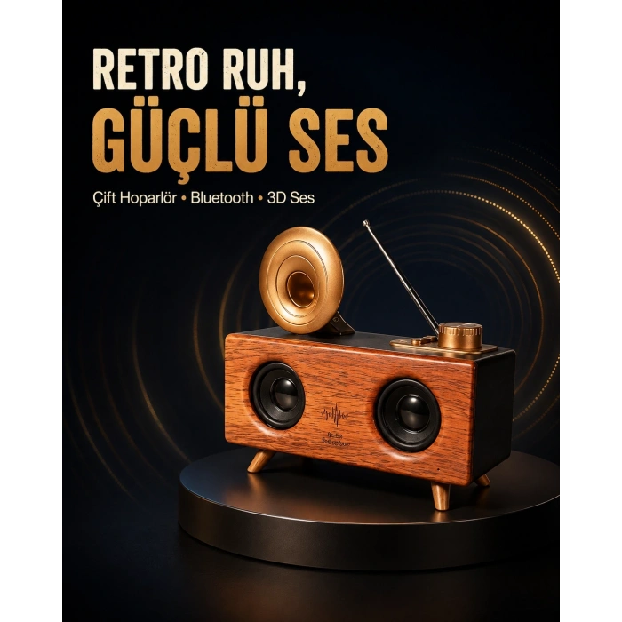 Gramafon Tasarımlı Bluetooth Hoparlör 3d Ses Teknolojili Çok Fonksiyonlu