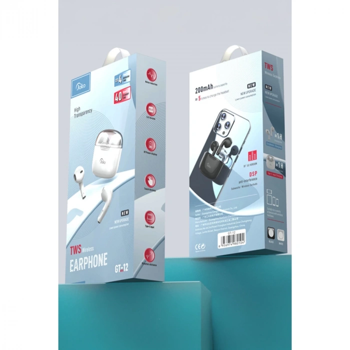 Gt12 Kablosuz Airpods Kulaklık - Siyah