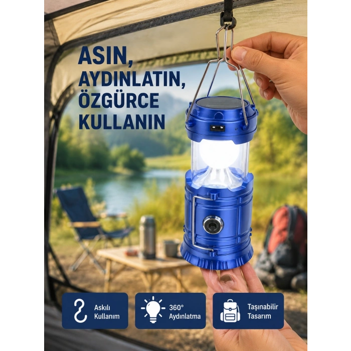 Güneş Enerjili Katlanabilir Kızaklı Kamp Feneri – Usb Şarjlı, Çok Yönlü Ve Dayanıklı Tasarım