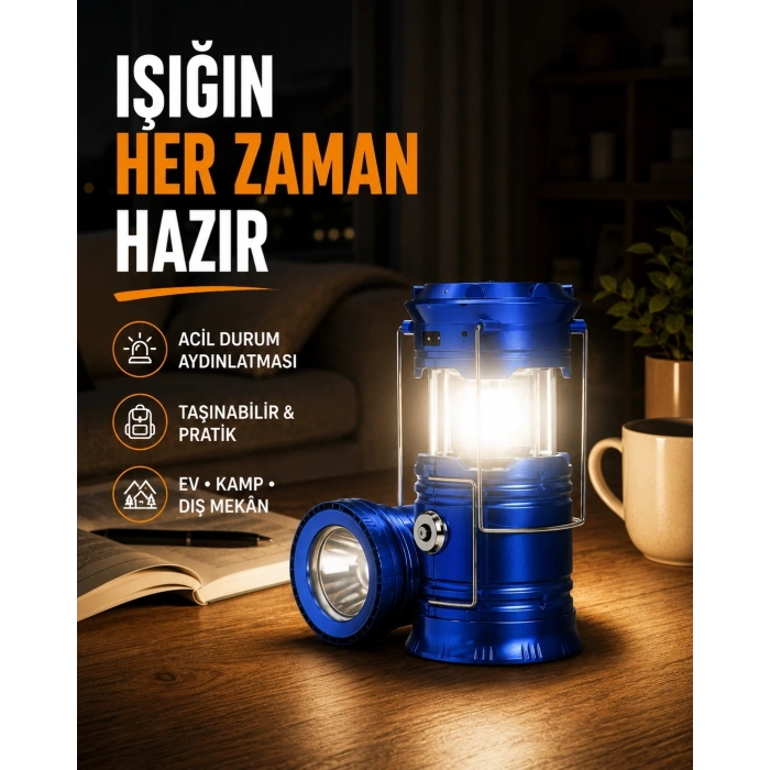 Güneş Enerjili Katlanabilir Kızaklı Kamp Feneri – Usb Şarjlı, Çok Yönlü Ve Dayanıklı Tasarım