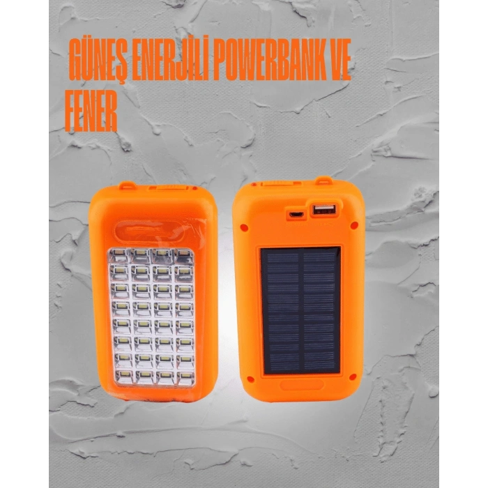 Güneş Enerjili Led Powerbank Işıldak – 10000 Mah, Su Geçirmez, 32 Led, Taşınabilir Tasarım