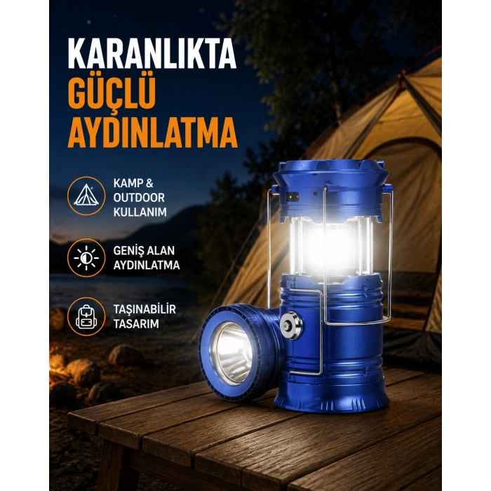 Güneş Enerjisiyle Çalışan Kamp Feneri Hafif Portatif Uzun Ömürlü