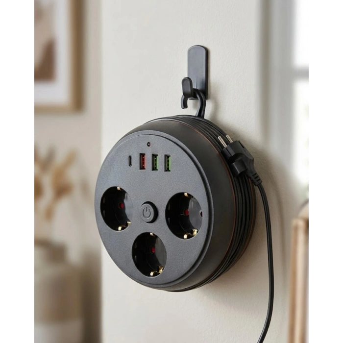 Güvenli Çoklu Priz 3 Priz 3 Usb 1 Type C Termal Koruma Uzun Kablo
