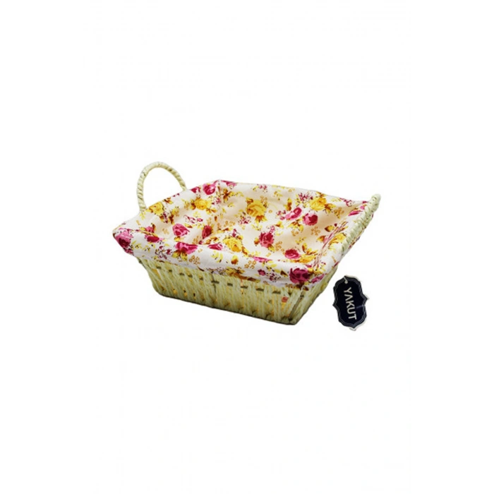 Hasırlı Bezli Ekmek Sepeti Kare Renkli8823 (599)