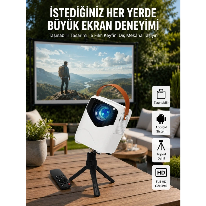 Hd Ayaklı Portatif Projeksiyon Cihazı Android İşlemcili Sinema Projektörü